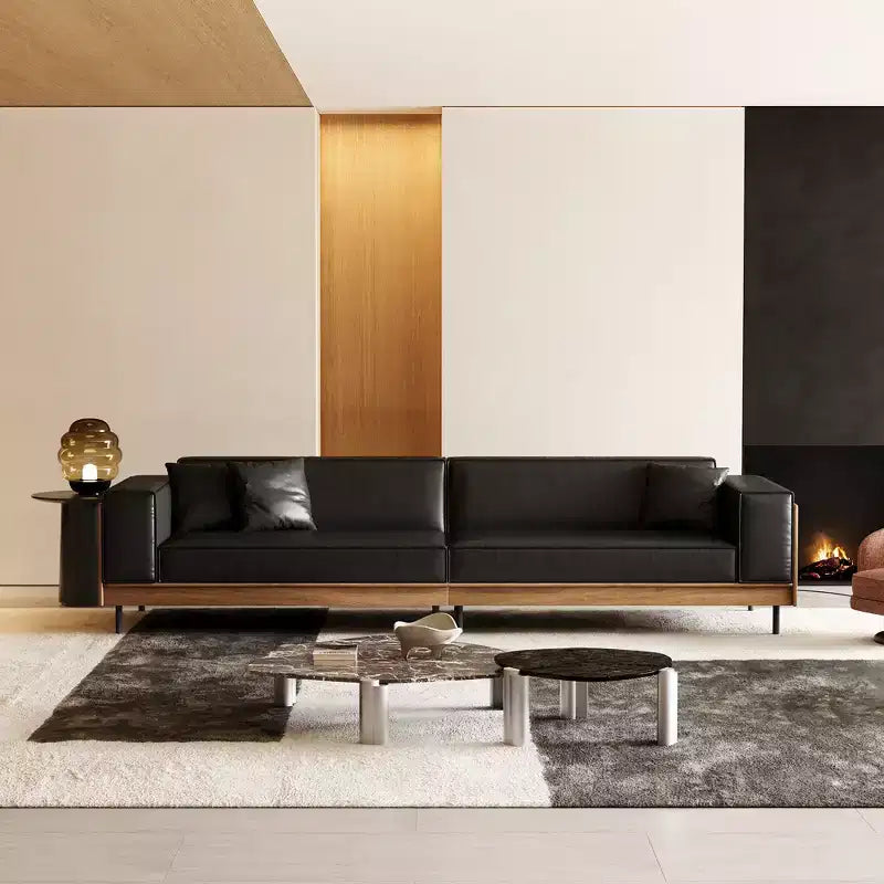 98.42 Canapé en cuir contemporain avec cadre en bois massif, pieds en métal et 3 coussins décoratifs