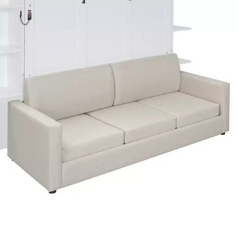Queen Murphy Bed Wall Bed with Sofa, Queen Size Cabinet Bed Folding Wall Bed with Bookshelf and Shelves for Guest Room Office