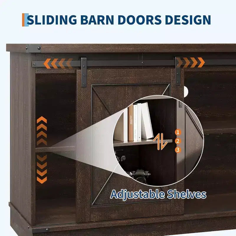 Farmhouse TV Stand for TVs Up to 65, Entertainment Center with Sliding Barn Doors & Storage Cabinets, Media Console Table for Living Room, Bedroom