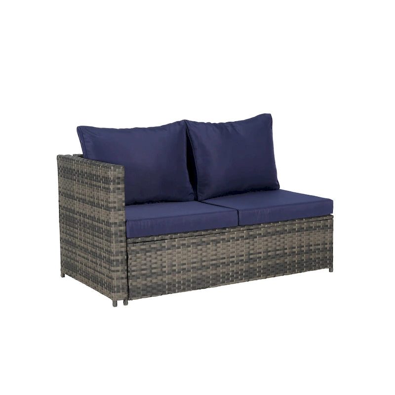 6-Piece Wicker Sectional Sofa Set with Corner & Glass Table