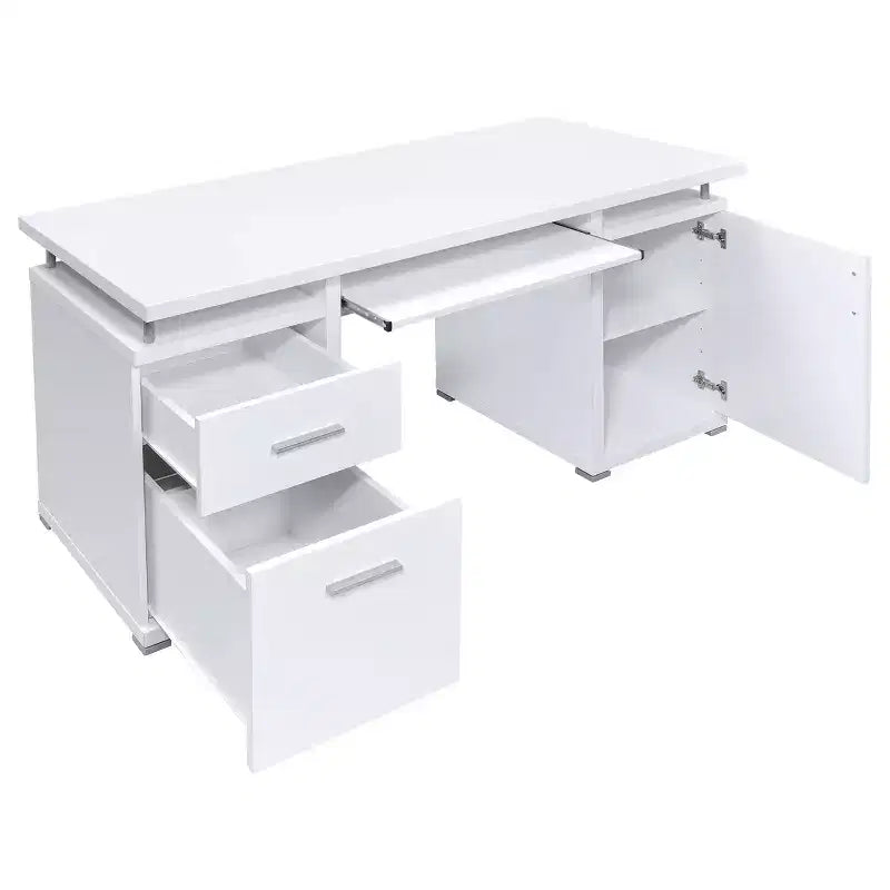 Bureau d'écriture en bois de 55 po avec 2 tiroirs, 1 placard, 1 étagère ouverte et porte pour bureau à domicile ou salle d'étude