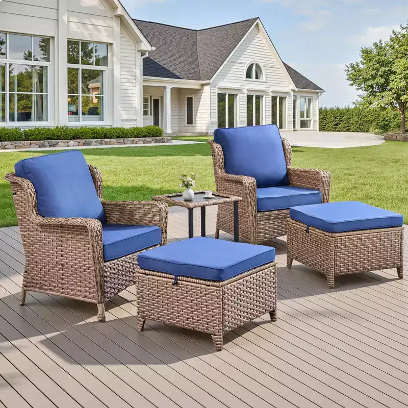 GDFStudio Halston Outdoor Wicker Chat Set with Cushions and Side Table