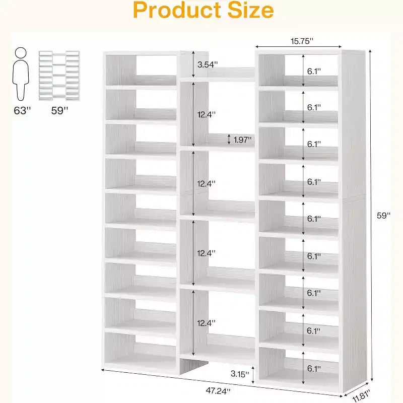 Lantine 14-Tier Tall Shoe Rack, Large Freestanding Organizer with Open Shelves for 46 Pairs, Wooden Cabinet for Closet, Entryway, Bedroom, White