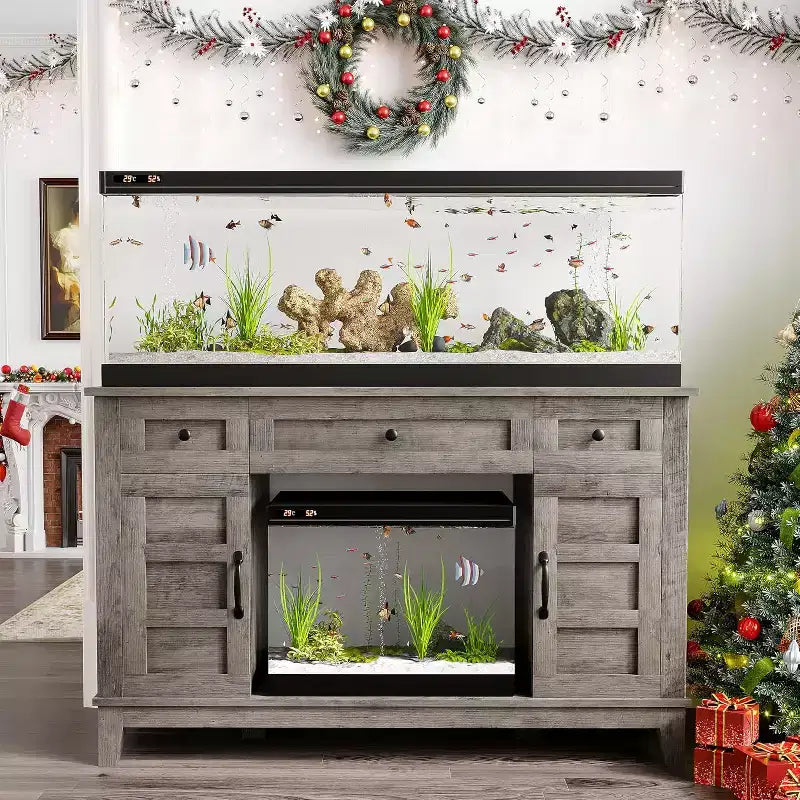 Farmhouse 55-75 Gallon Fish Tank Stand, Aquarium Stand with Power Outlet, 1400LBS Heavy Duty Fish Tank with Stand for Fish/Turtle/Reptile Terrarium