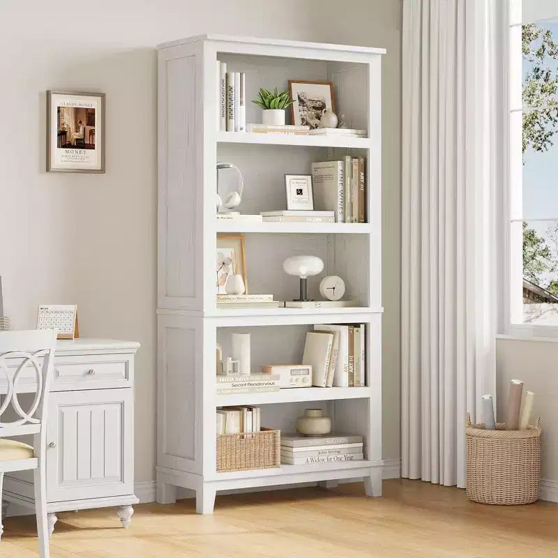GustoWave 71 Tall Bookcase w/Adjustable Shelves 31.5in Width Wooden Bookshelf 5 Tier Farmhouse Bookshelves Vintage Bookcase