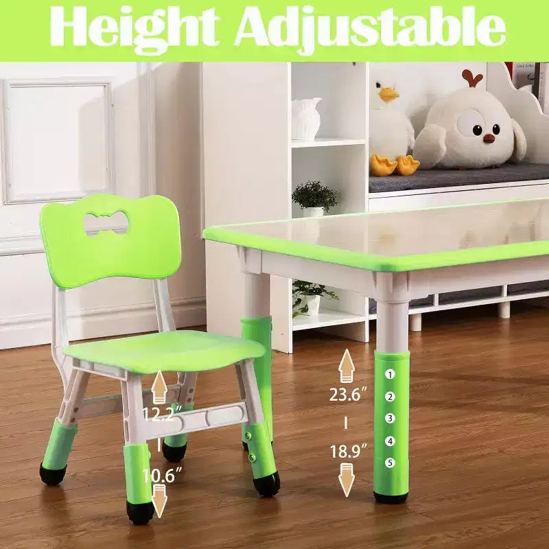 Kids Table and 6 Chairs Set, Height Adjustable Toddler Table and 6 Chair Set for Ages 2-10 for for Crafts and Study, Graffiti Desktop, Non-Slip Legs