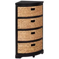 eHemco Hampton Meadows 4 Tier X-Side Corner Storage End Table with 4 Wicker Baskets