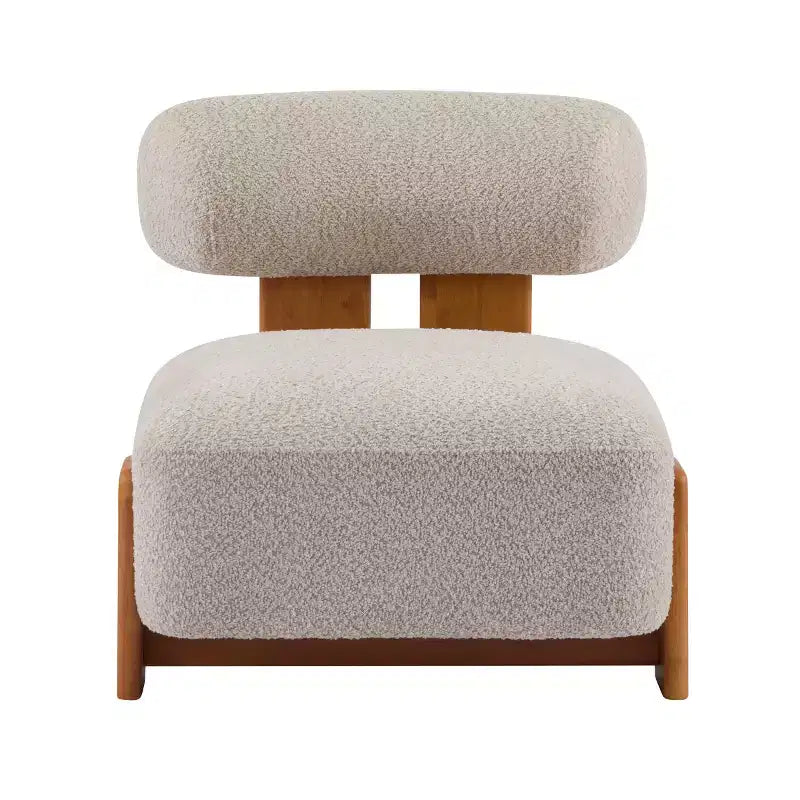 Modern Boucle Accent Chair with Rolled Backrest, Solid Wood Frame, Upholstered Accent Seating for Living Room, Bedroom, or Office