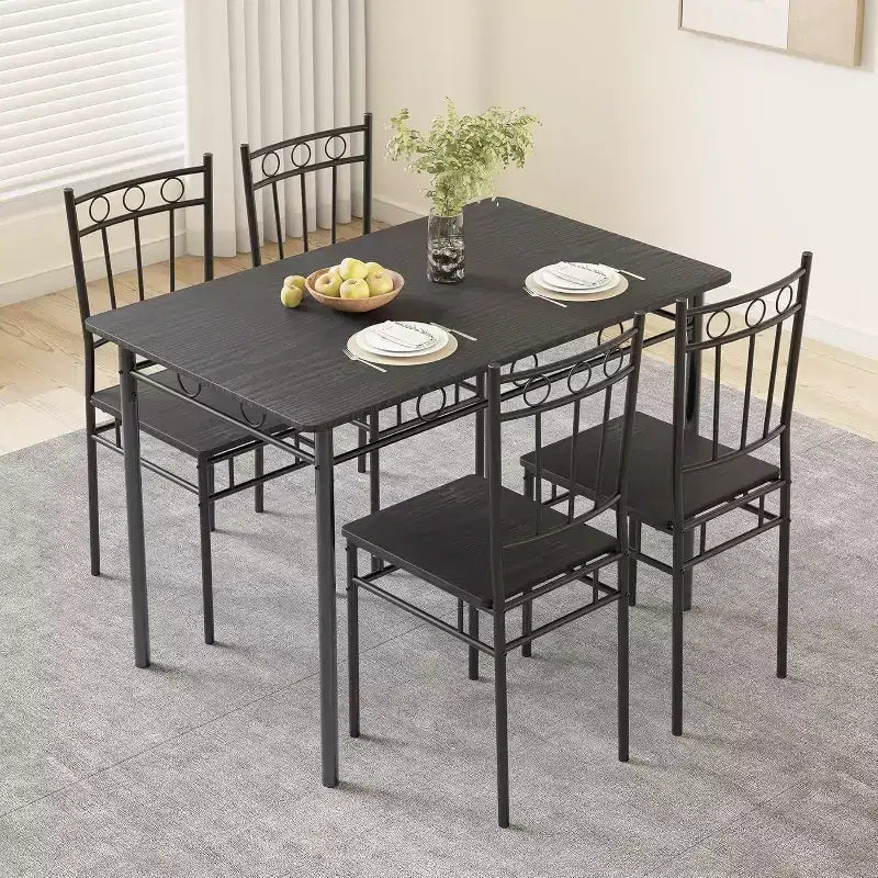 Dyonery Rectangular Dining Table Set for 4,5-Piece Kitchen Table and 4 Chairs,Dining Room Table Set,Space-Saving Kitchen Table Set for Small Space