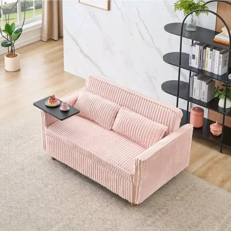 TUYOHW Space-Saving Convertible Sofa,Corduroy Sofa Bed with Movable Tabletop & USB Port,Multi-Functional Loveseat for Living Room