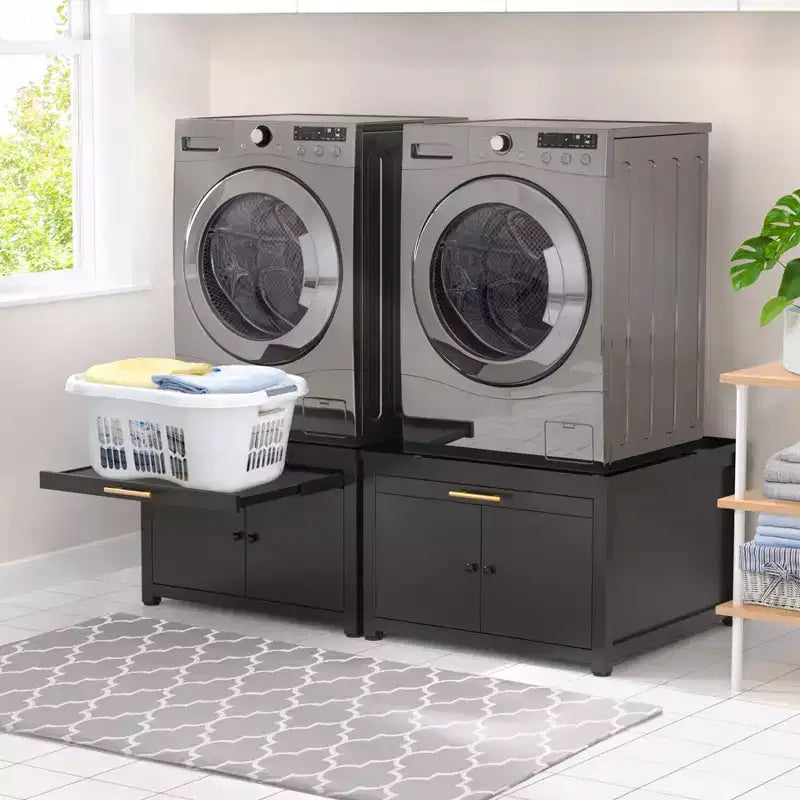 Socle robuste pour lave-linge et sèche-linge en métal, noir/blanc – Unité simple, anti-vibration