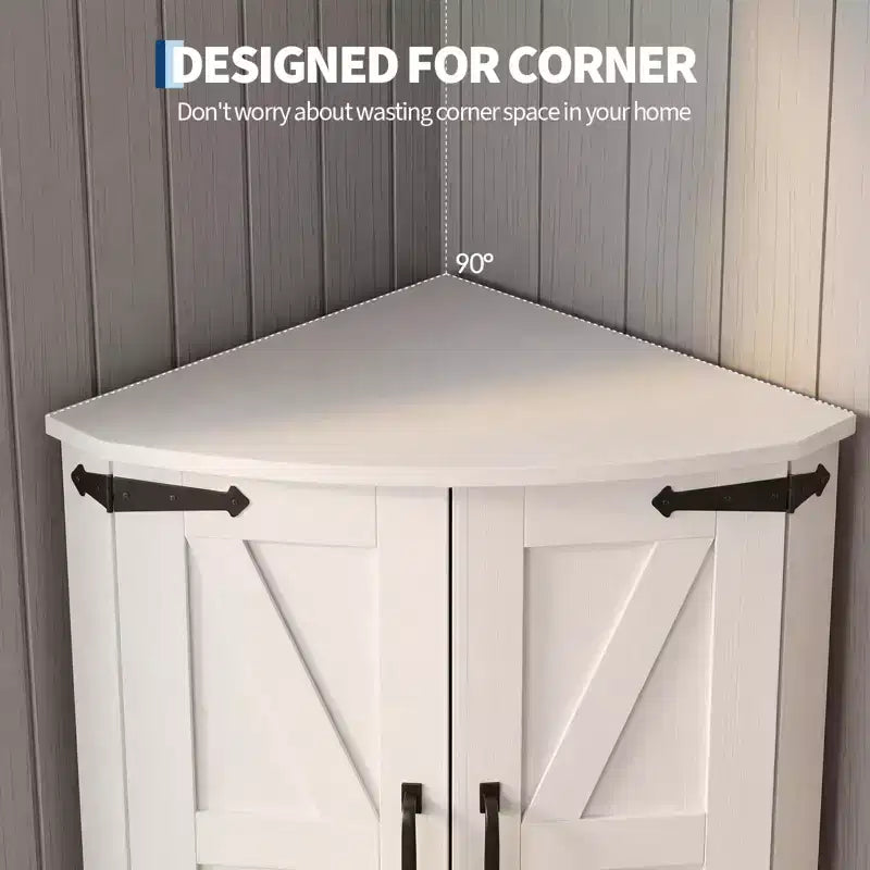 64.8 Tall Corner Cabinet with Doors, Brown Farmhouse Corner Storage Cabinet, Freestanding Corner Pantry Cabinet with Adjustable Shelves