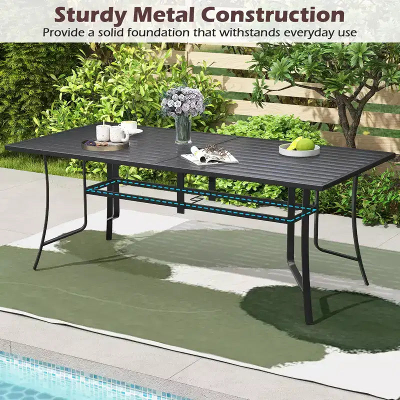 Gymax 9PCS Patio Dining Set Rectangular Table & Stackable Chairs w/Umbrella Hole
