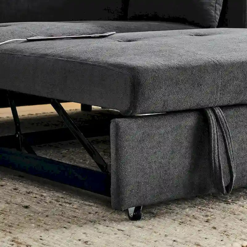 54 Pull-Out Sleeper Sofa Bed, 2 Seat Recliner Sofa Bed with Storage, Lumbar Pillow, USB Power Outlet