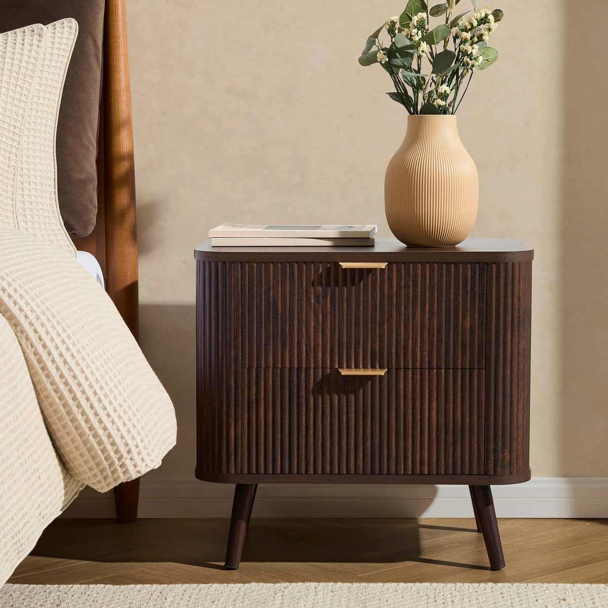2 Drawer Bedside Table - Walnut