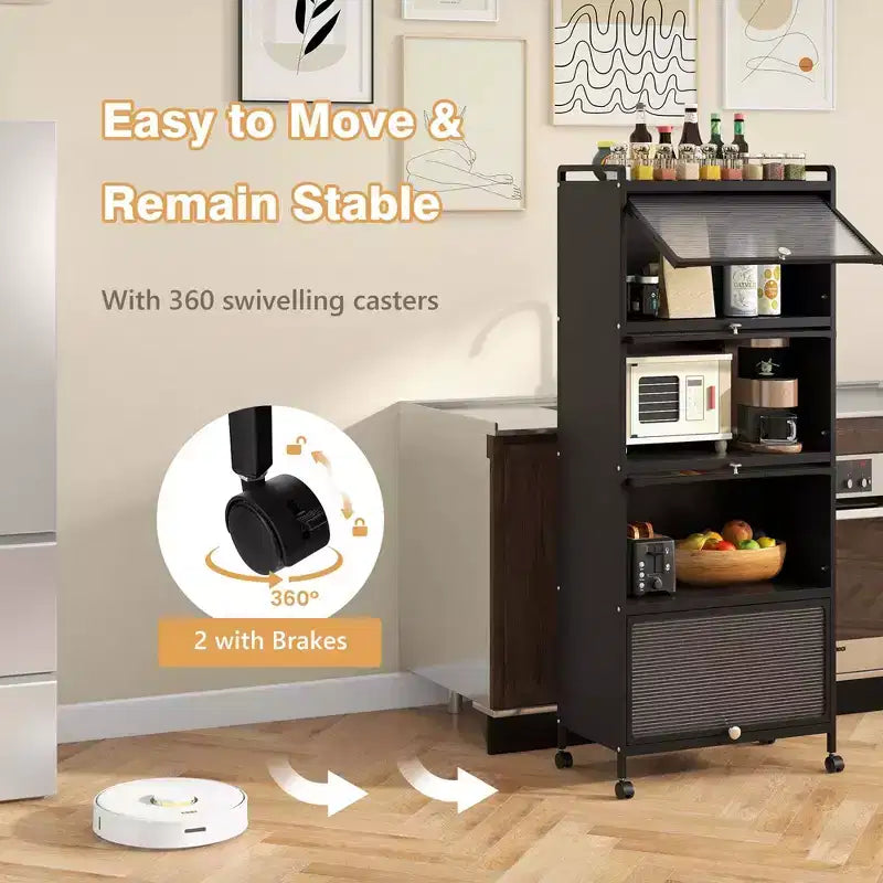 Costway 5-Tier Kitchen Bakers Rack Storage Cabinet Mobile Microwave Stand Flip-up Doors White/Black/Grey/Green