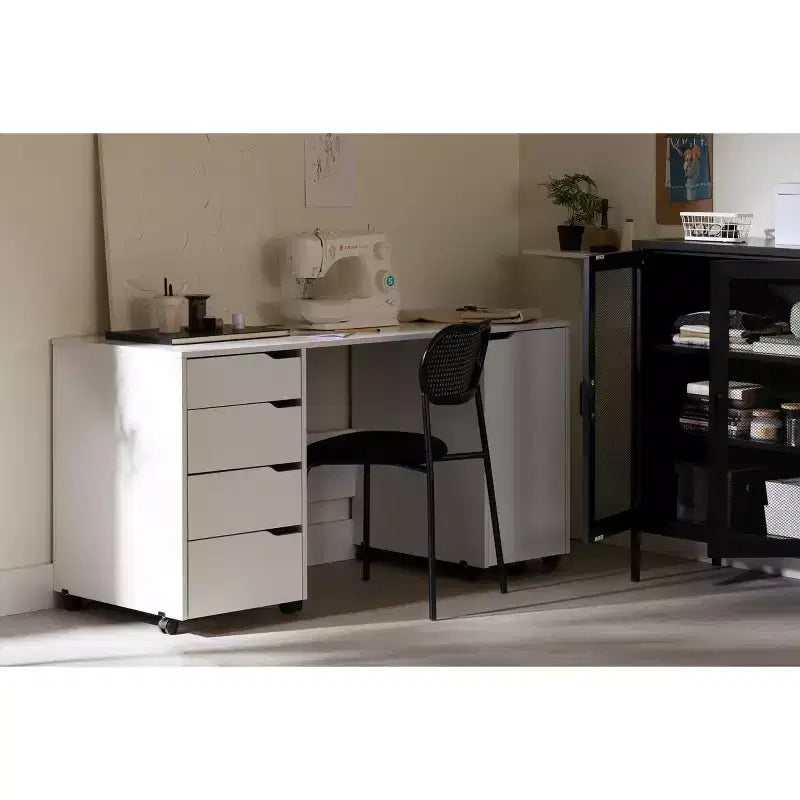 Crea Sewing Craft Table On Wheels White - South Shore