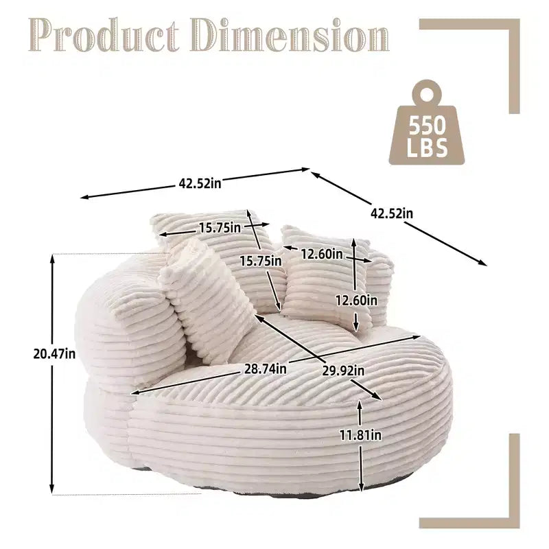 Bean Bag Sofa for Adults Kids, Oversized Corduroy Bean Bag Chair with 3 Pillows & Armrest for Living Room Bedroom