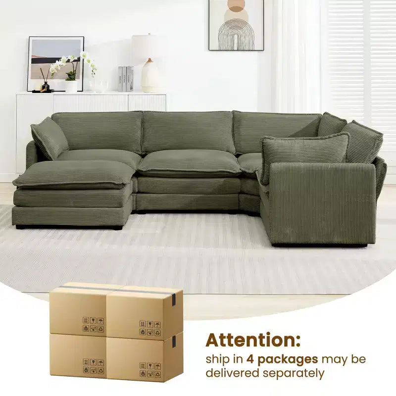 Modern 113.4D*79.13W Oversized Corduroy Modular 5-Seat Sectional Sofa Set with Ottoman U Shaped Sofa Couch with Corner Sofa,HYLEORY