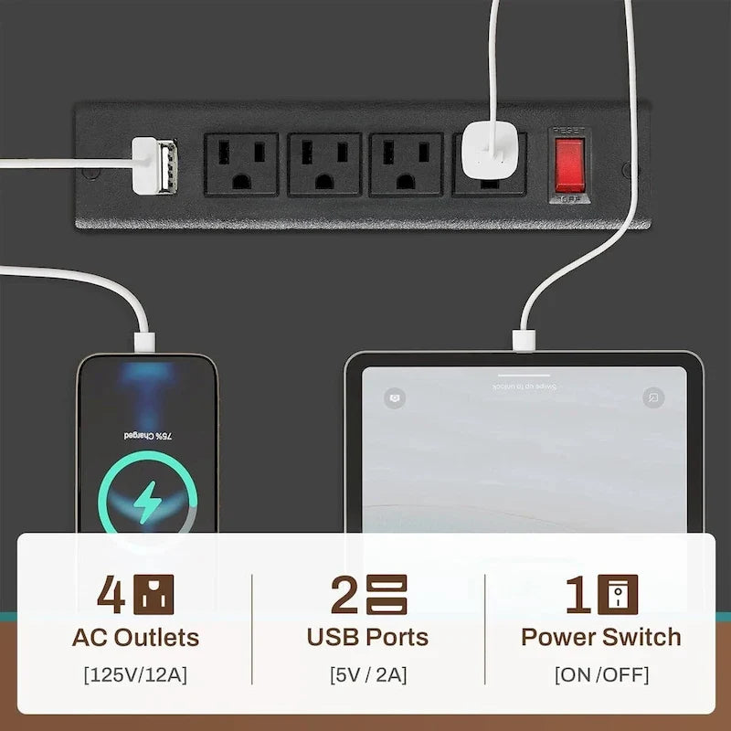 L Shaped Computer Desk Gaming Desk Keyboard Tray Power Outlets & LED