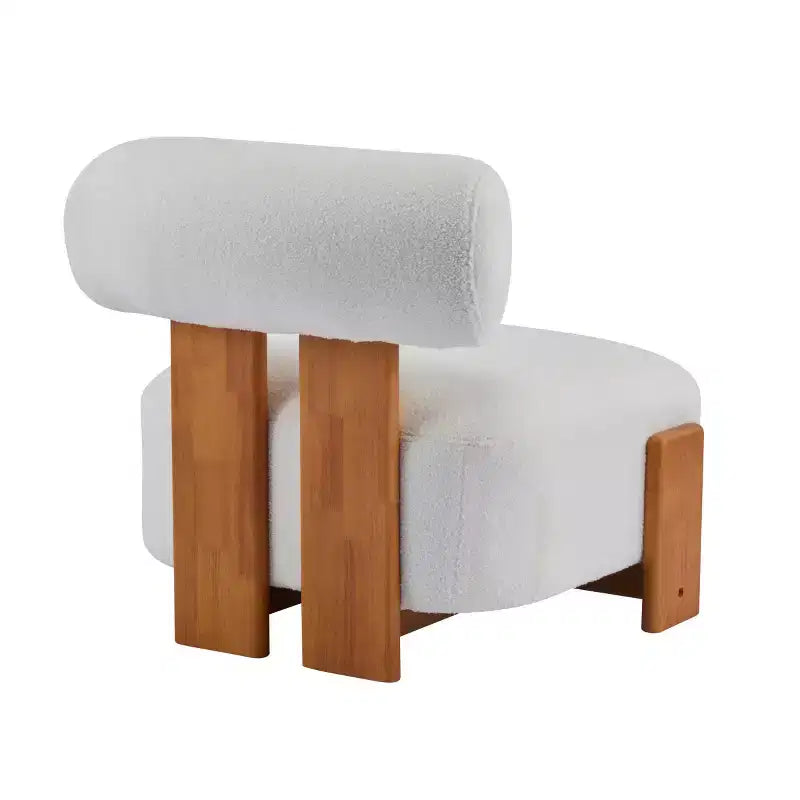 Modern Boucle Accent Chair with Rolled Backrest, Solid Wood Frame, Upholstered Accent Seating for Living Room, Bedroom, or Office