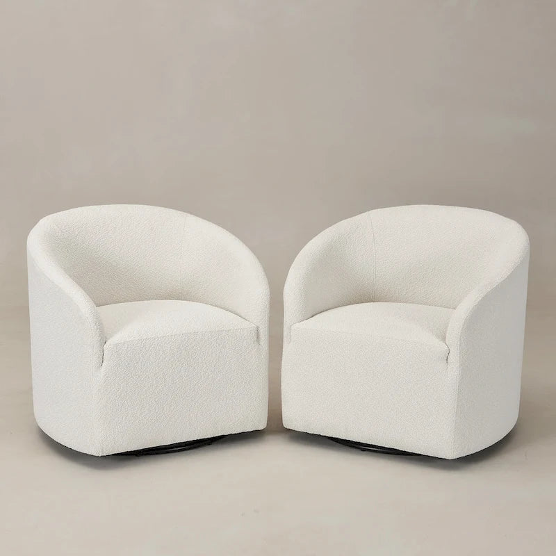 Fauteuil tonneau pivotant tapissé en tissu bouclé KINWELL 32 W (ensemble de 2)