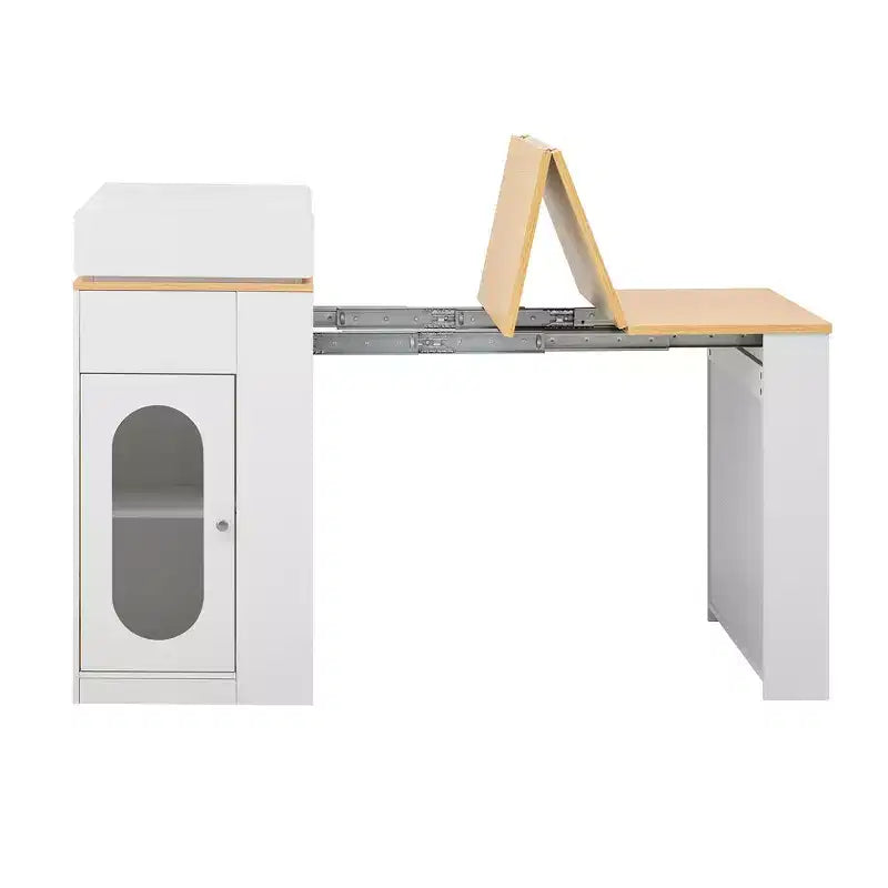 Whisen Extendable Dining Table, Mobile Rolling Island Table with 3 Removable Middle Leaves, Storage Cabinet