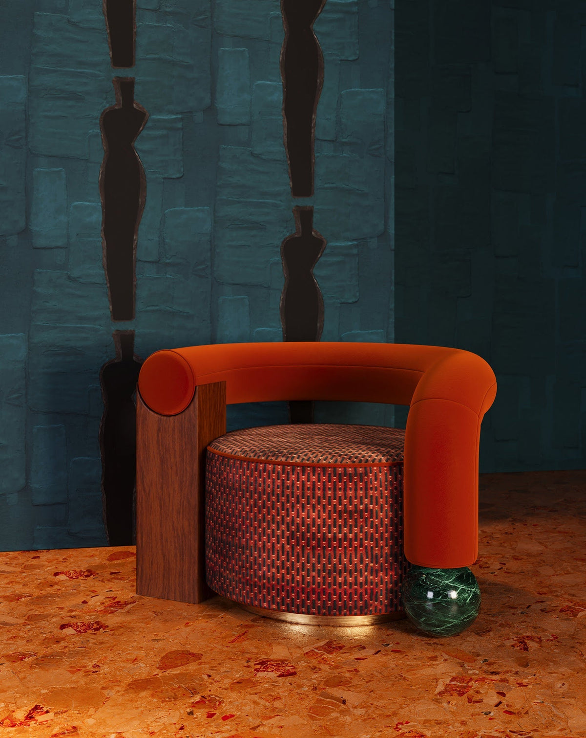 Geometric Asymmetry Velvet Brass Base Armchair II