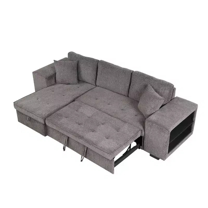 104.5 Reversible L-Shape Sleeper Sectional with Storage Chaise & 2 Stools - Convertible 3-Seat Sofa Bed for Living Room