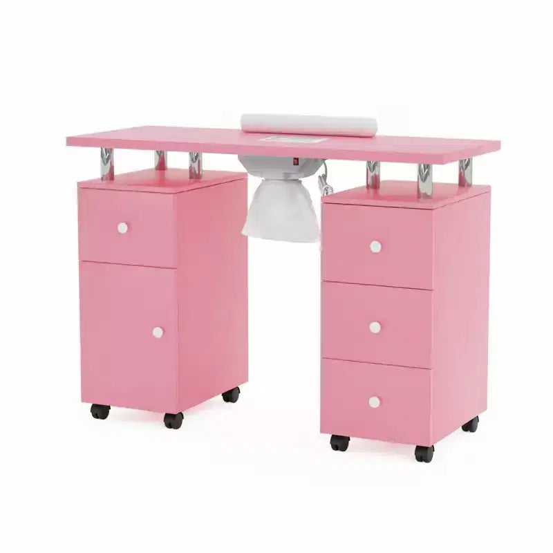 42.5 in. White MDF 3-Drawer Manicure Table Nail Desk with Storage, Doors, Electric Dust Collector