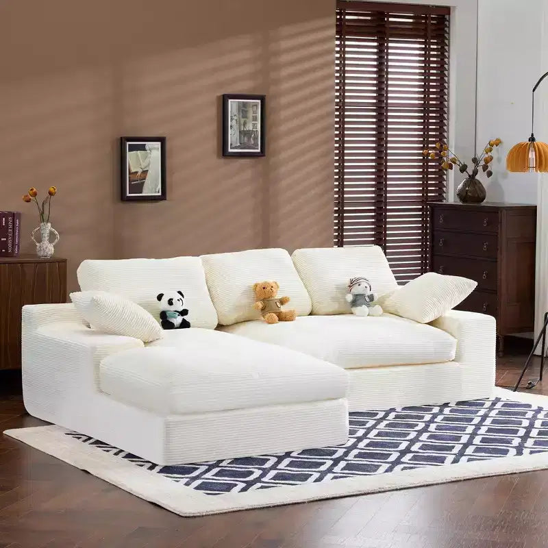 Clihome Corduroy Compressed Sofa - Soft Skin-Friendly with 3 Back Cushions & 2 Throw Pillows