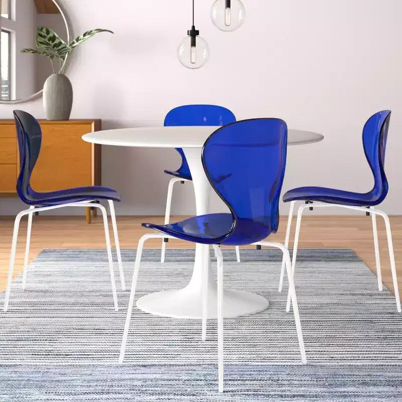 LeisureMod Bristol 5-Piece Dining Set Round Dining Table, 4 Plastic Dining Chairs White Legs