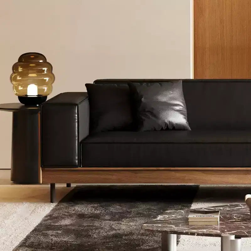98.42 Canapé en cuir contemporain avec cadre en bois massif, pieds en métal et 3 coussins décoratifs