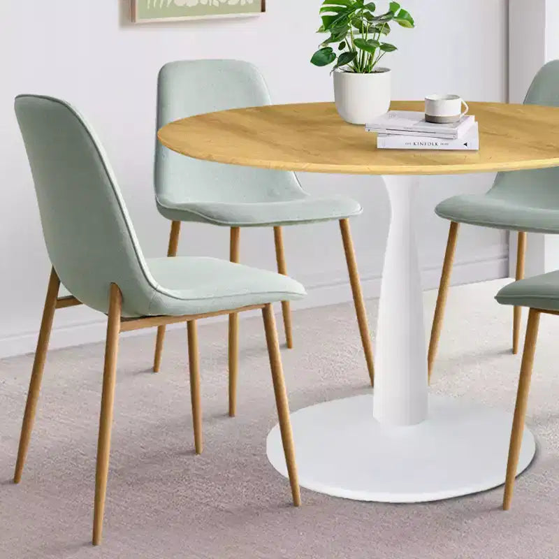 5-Piece Round Dining Set, 37 Pedestal Table with Wood-Look Top and Upholstered Curved Chairs, Modern Style-Panipeachy