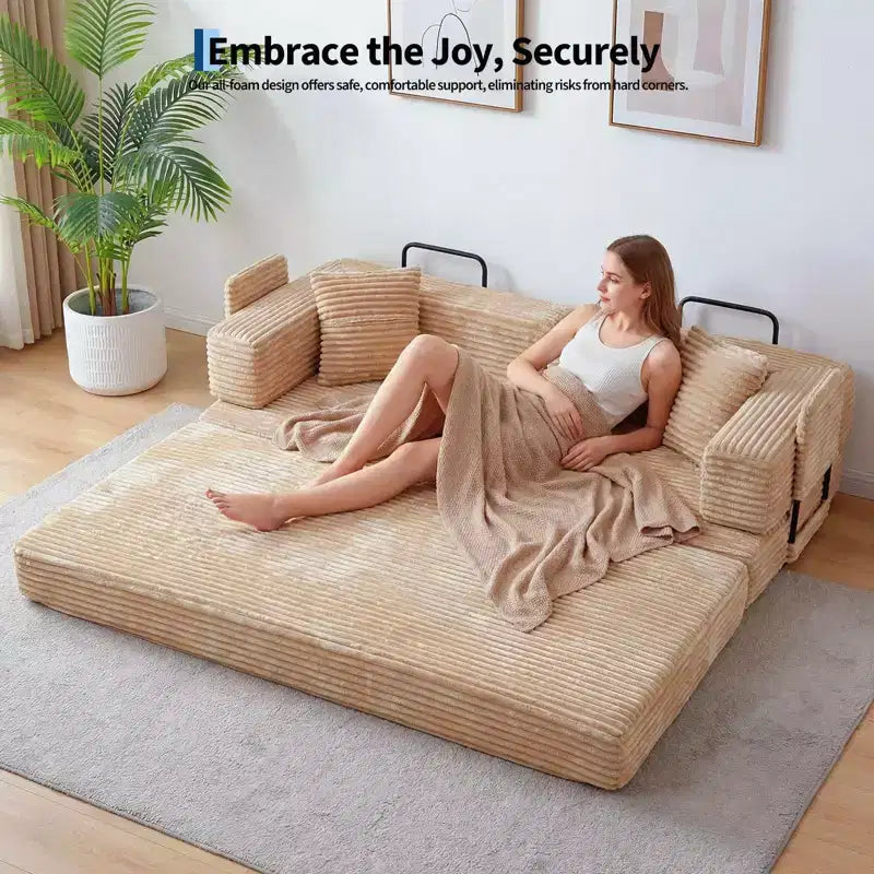 80.7 5-in-1 Convertible Sleeper Sofa Bed aï¿?Corduroy, 1200 lbs, No Assembly