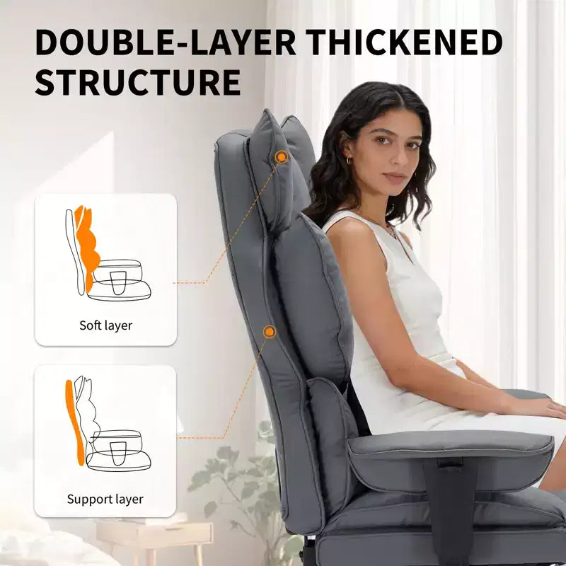 Fauteuil de bureau pour personnes fortes et grandes avec repose-pieds, fauteuil de jeu à dossier haut, fauteuil de bureau exécutif en cuir, fauteuil de bureau ergonomique avec support lombaire