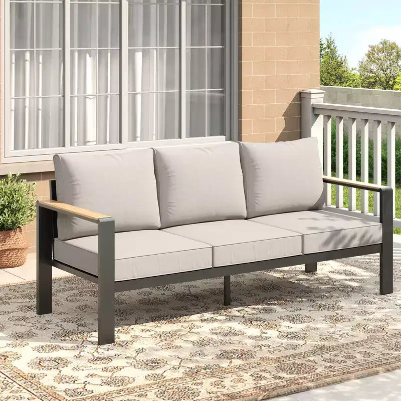 Aluminum Patio Furniture Set, Outdoor Sectional Sofa with 5 Thick Cushions, 4 Armrests & Coffee Table for Garden, Deck, Backyard