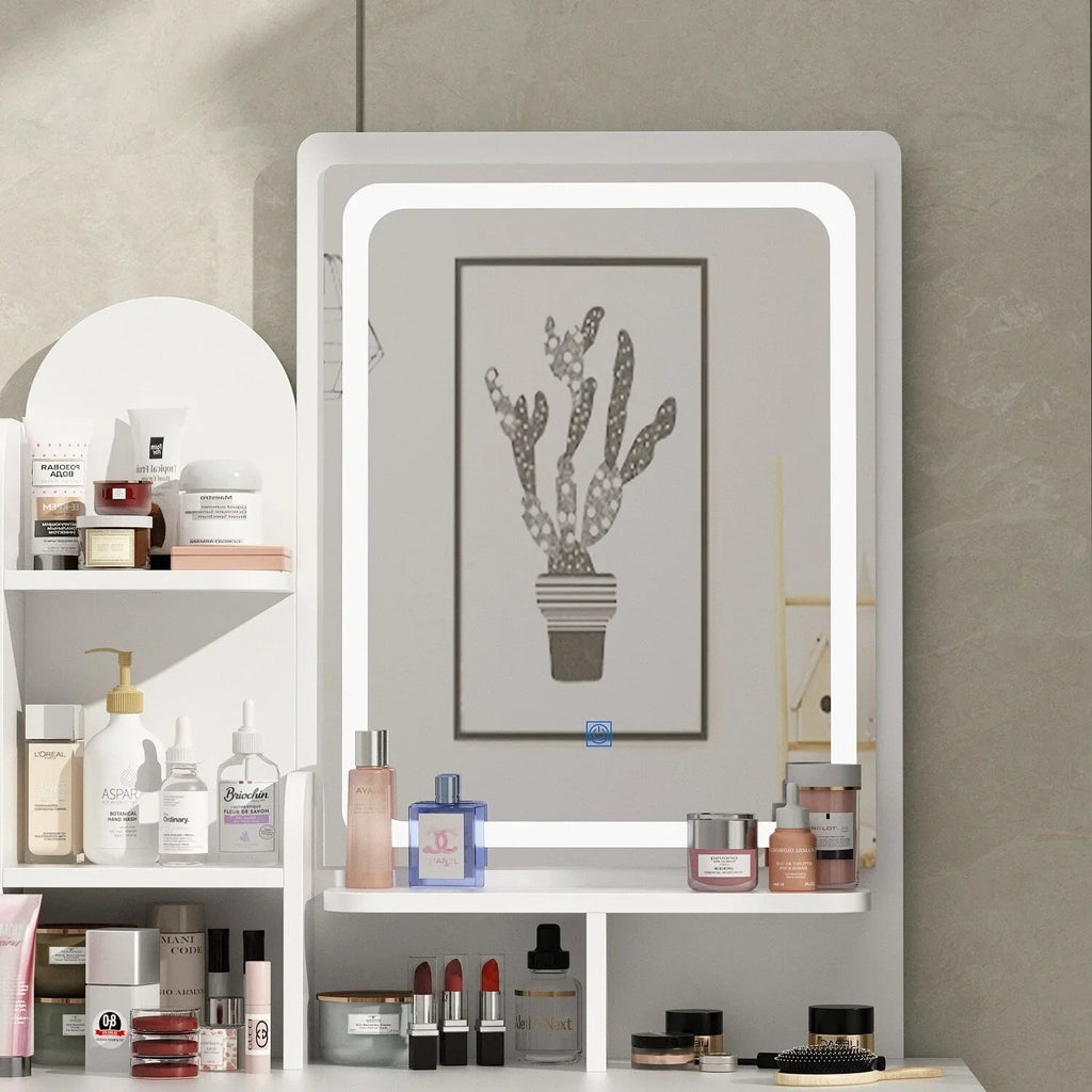 Makeup Vanity Set Table With LED Light &Mirror & Stool