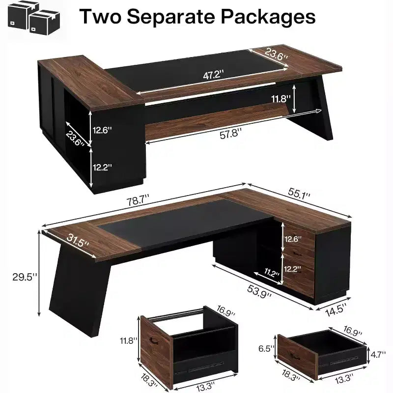 Lantine Modern 78 L-Shaped Executive Desk with Drawers and Lateral File Cabinet