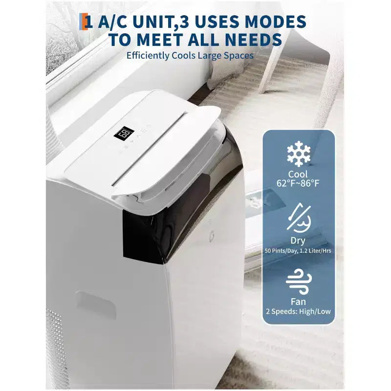 14,000 Btu Air Conditioners Cooling Up to 750 Sq.Ft, 3-In-1 Portable Air Conditioner with Cooling, Dehumidification & Fan Modes Remote Control