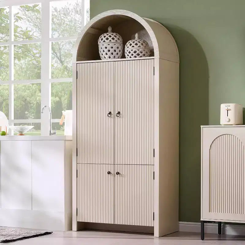 71 Tall Arched Kitchen Pantry, Modern Storage Cabinet with 3 Adjustable Shelves, 6 Door Shelves, for Kitchen, Living Room