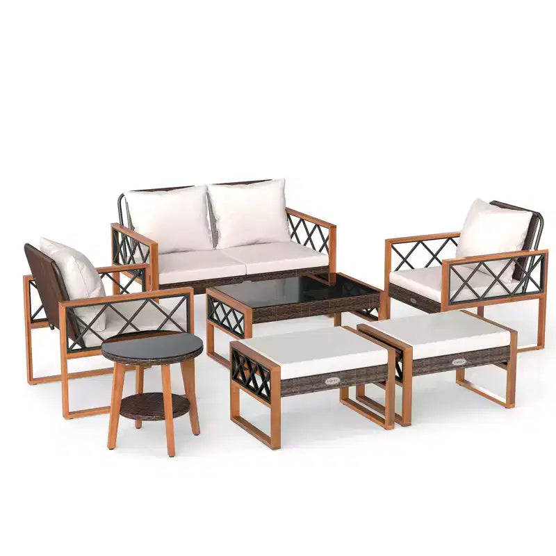 Costway 7 PCS Patio PE Wicker Furniture Set with Ottomans Cushions and Tables Chair Couch