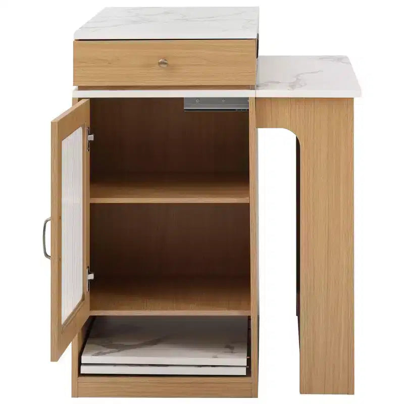 59.5 Kitchen Island with Extendable Dining Table, Double-Sided Storage & Power Outlet, Natural