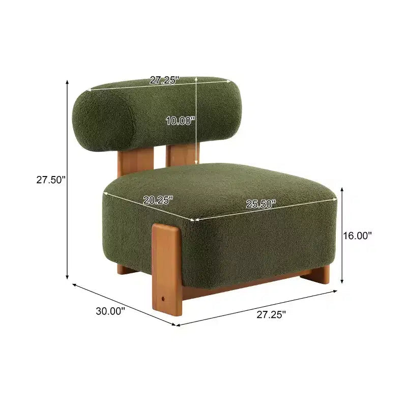 Modern Boucle Accent Chair with Rolled Backrest, Solid Wood Frame, Upholstered Accent Seating for Living Room, Bedroom, or Office