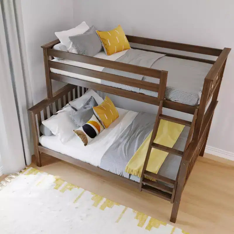 Max & Lily Bunk Bed Twin over Full Size, Solid Wood Bunk Beds with Ladder for Kids