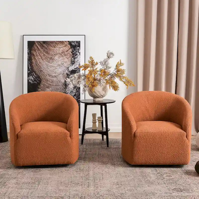 Fauteuil tonneau pivotant tapissé en tissu bouclé KINWELL 32 W (ensemble de 2)
