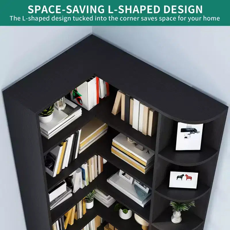 6 Tier Bookshelf with LED Light 70.8inch Modern Bookcase, L-Shaped Bookcase Corner shelf Storage Organizer Display Shelf