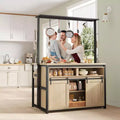 Îlot de cuisine, étagère de boulanger avec porte coulissante de style grange, îlot de cuisine large de 42 po avec support à micro-ondes à 3 niveaux, étagères pour four et table de bar à café