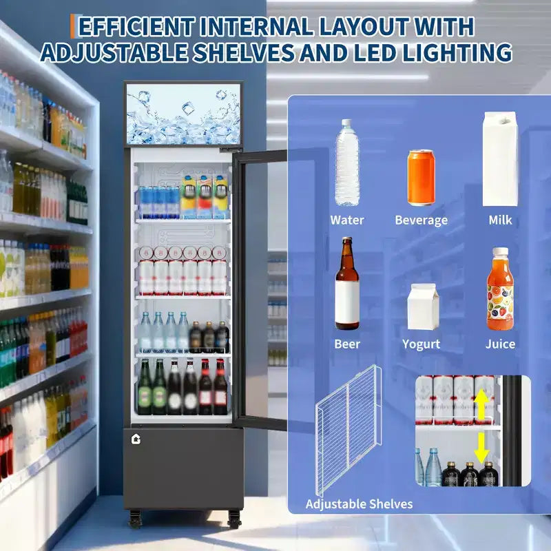 COZONY Glass Door Beverage Refrigerator, 6.1 Cu.ft Commercial Drink Cooler with Lightbox, No-Frost for Bar, Restaurant, Store