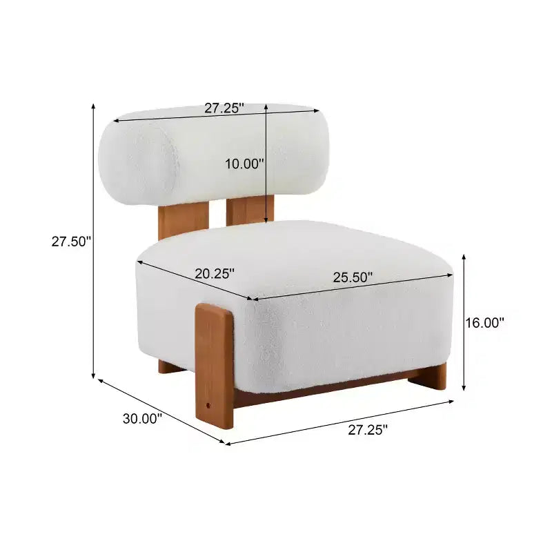 Modern Boucle Accent Chair with Rolled Backrest, Solid Wood Frame, Upholstered Accent Seating for Living Room, Bedroom, or Office